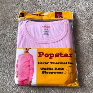 Girls pink waffle knit thermal sleepwear set